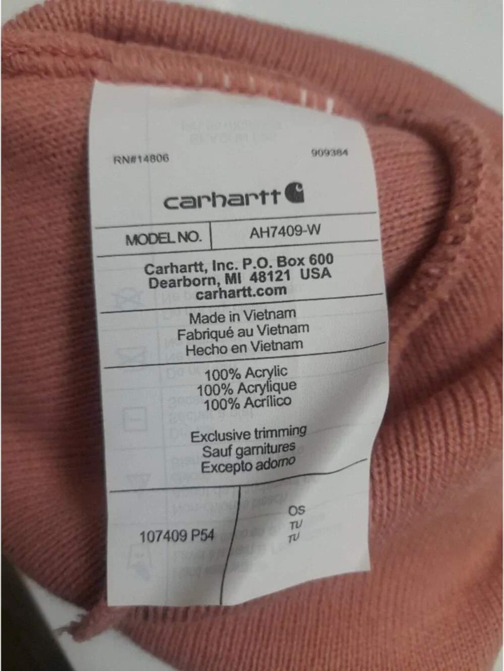 Carhartt Rose Pink Cuffed Beanie Hat